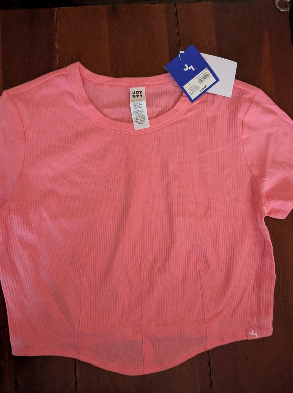 JoyLab Ribbed Scoop Neck Tee in Coral